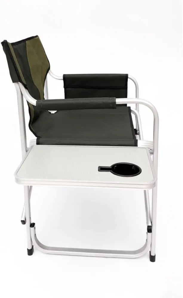 1-Piece Padded Folding Outdoor Chair with Side Table and Storage Pockets,Lightweight Oversized Directors Chair for Indoor, Outdoor Camping, (Green   Aluminum)