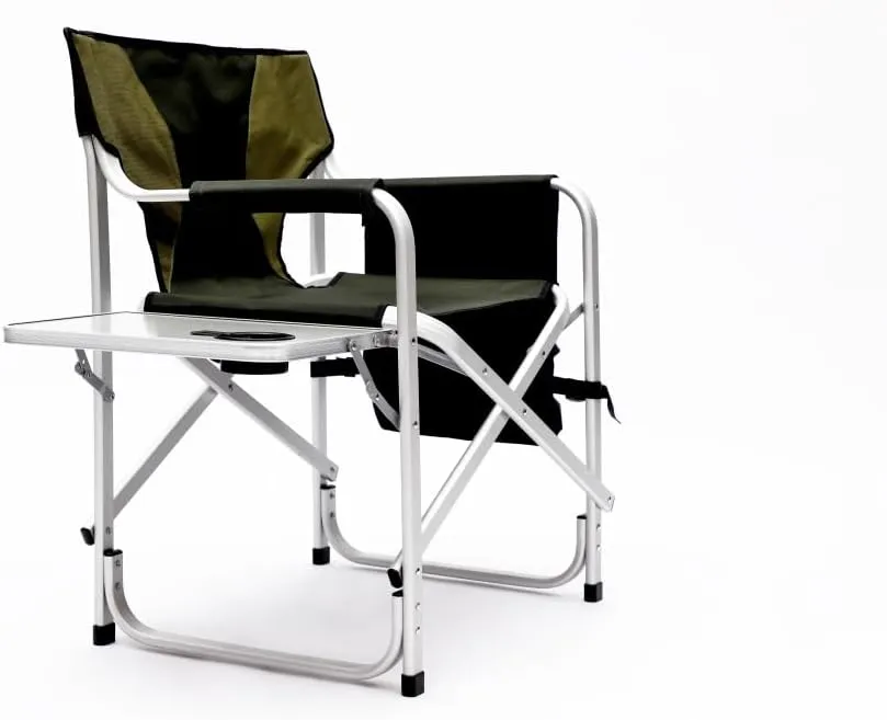 1-Piece Padded Folding Outdoor Chair with Side Table and Storage Pockets,Lightweight Oversized Directors Chair for Indoor, Outdoor Camping, (Green   Aluminum)