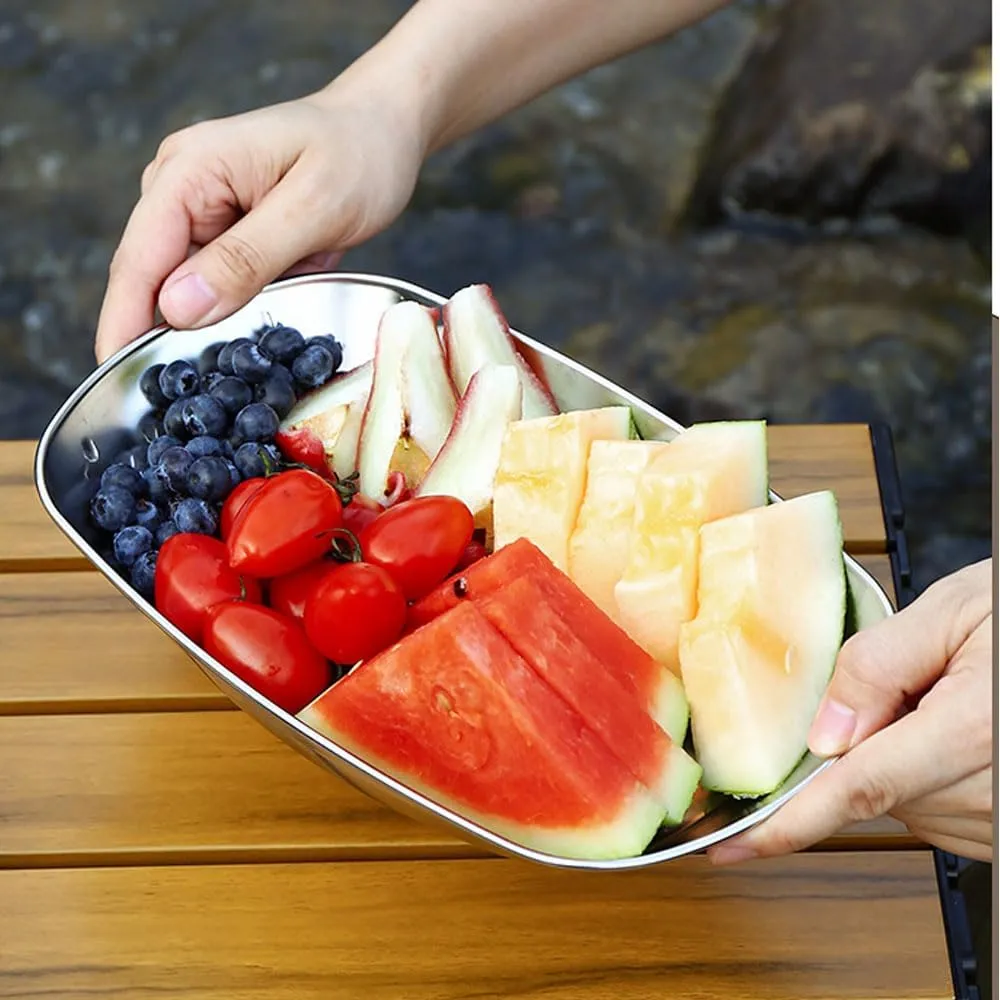 10 Inches Stainless Steel Plates, Metal 304 Dinner Dishes Feeding Serving Camping Plates,Serving Platter for Salad, Appetizer, Fruit, Dessert.