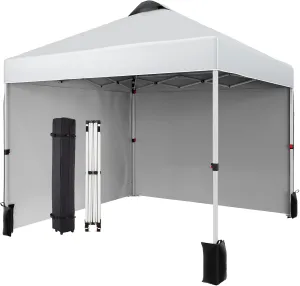10 x 10 Pop Up Canopy Tent, Portable Beach Tent with 2 Sidewalls and Vented Roof, Outdoor Instant Canopy Tent with Wheeled Carry Bag and Sandbag for Camping Picnic Party, White