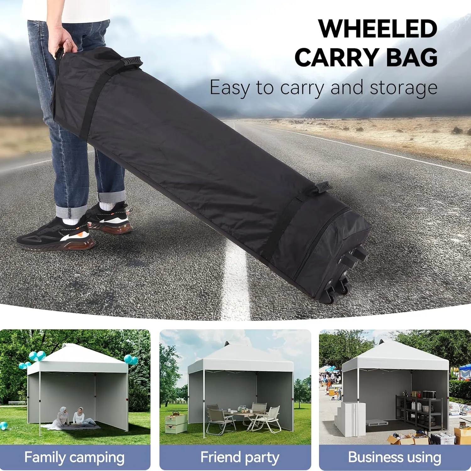 10 x 10 Pop Up Canopy Tent, Portable Beach Tent with 2 Sidewalls and Vented Roof, Outdoor Instant Canopy Tent with Wheeled Carry Bag and Sandbag for Camping Picnic Party, White