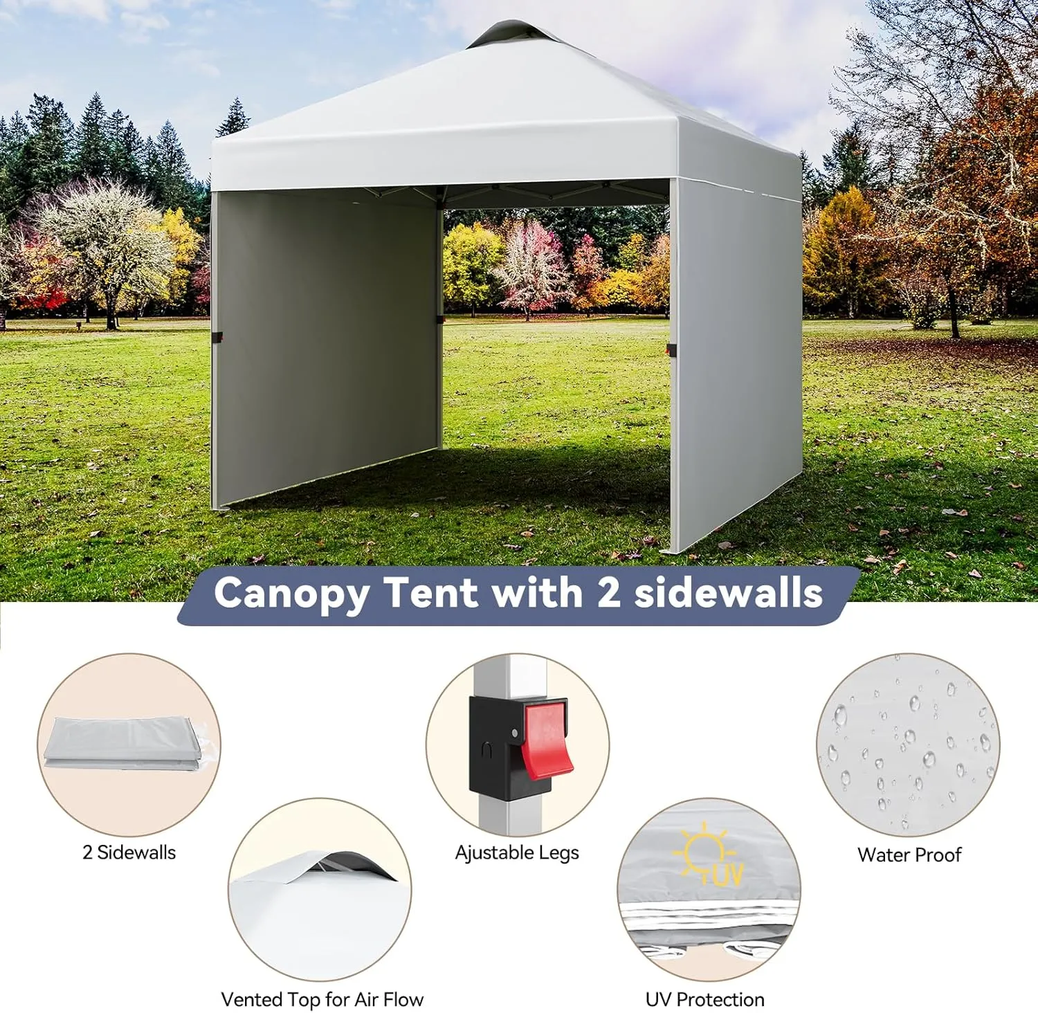10 x 10 Pop Up Canopy Tent, Portable Beach Tent with 2 Sidewalls and Vented Roof, Outdoor Instant Canopy Tent with Wheeled Carry Bag and Sandbag for Camping Picnic Party, White