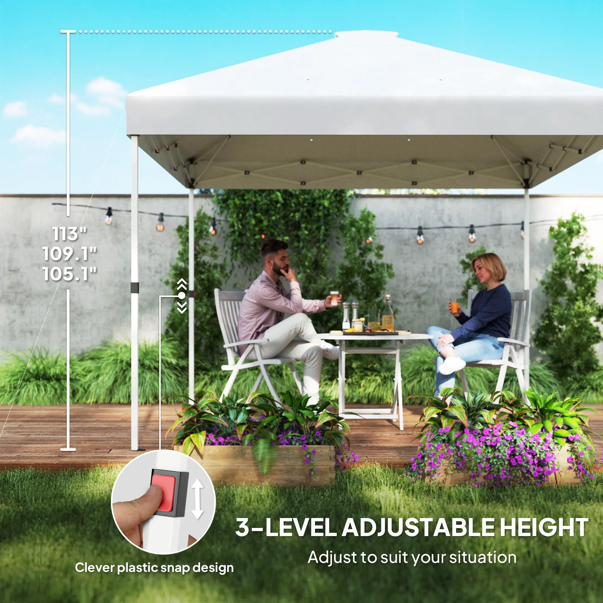 10' x 10' Pop Up Canopy Tent with 2 Half Sidewalls, UV50 , Wheeled Bag, White