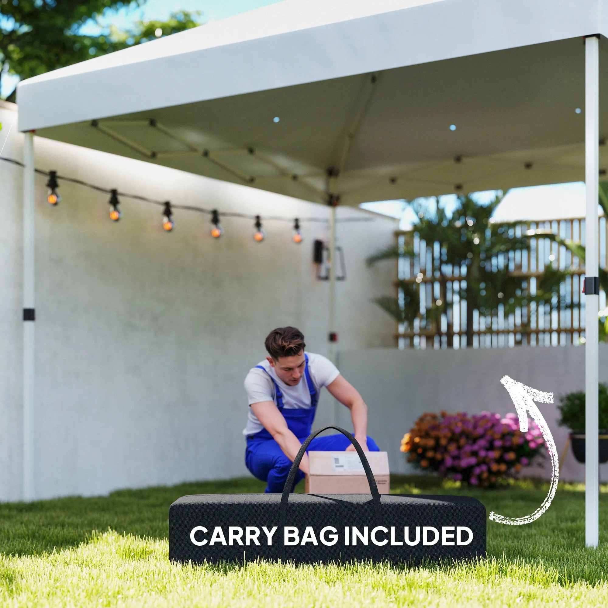 10' x 10' Pop Up Canopy Tent with 2 Half Sidewalls, UV50 , Wheeled Bag, White