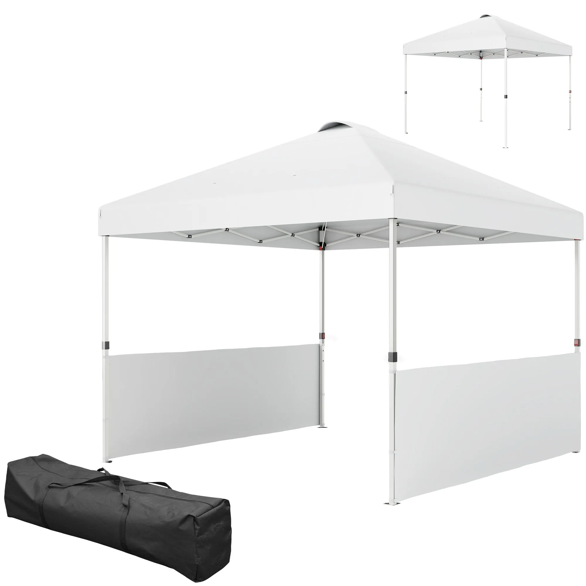 10' x 10' Pop Up Canopy Tent with 2 Half Sidewalls, UV50 , Wheeled Bag, White