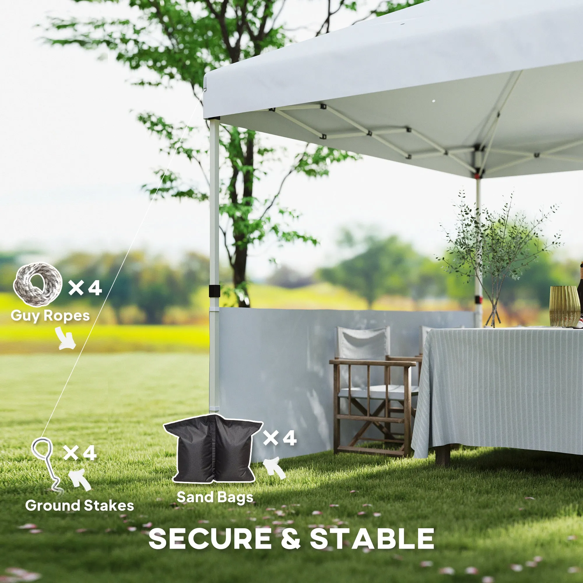 10' x 10' Pop Up Canopy Tent with 2 Half Sidewalls, UV50 , Wheeled Bag, White