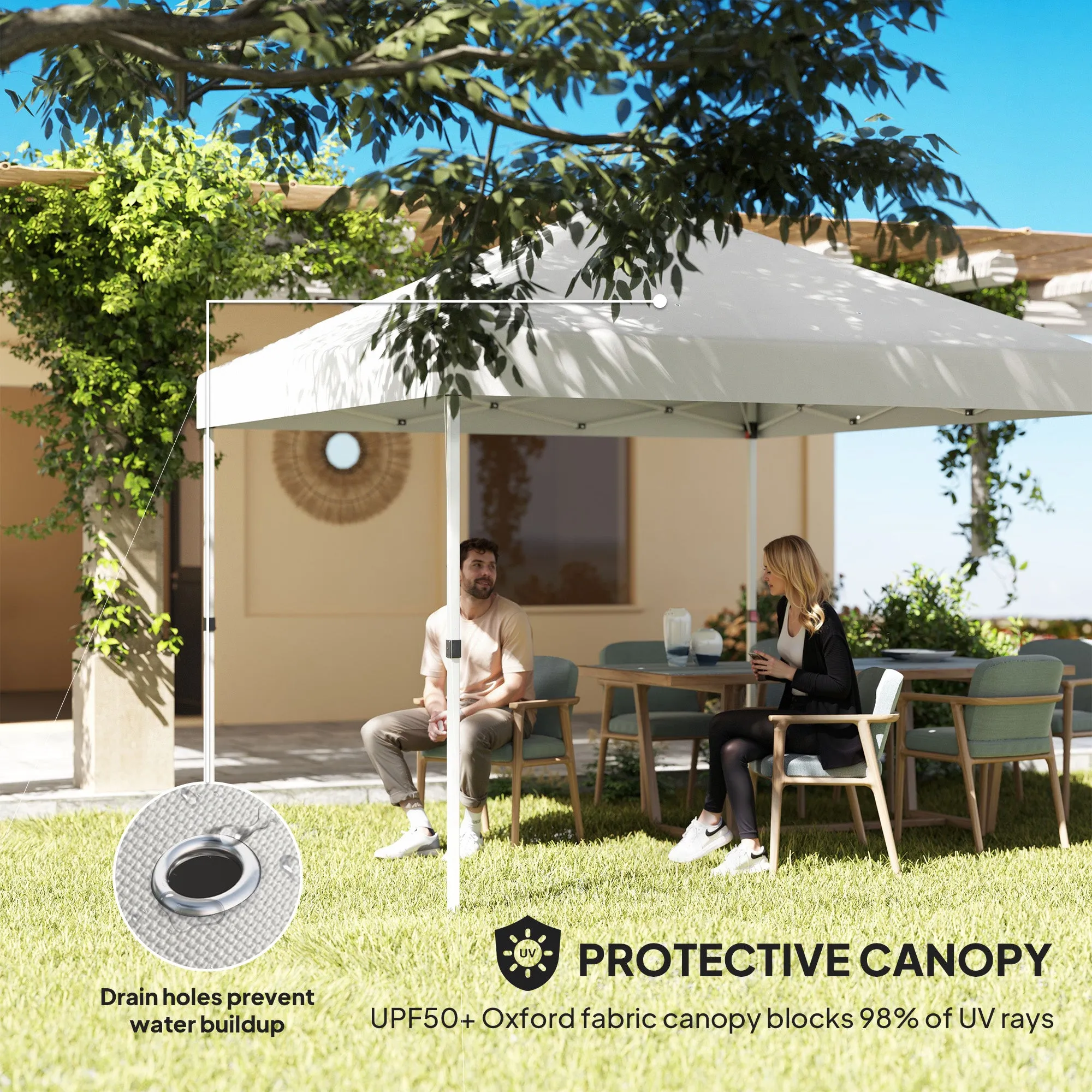 10' x 10' Pop Up Canopy Tent with 2 Half Sidewalls, UV50 , Wheeled Bag, White