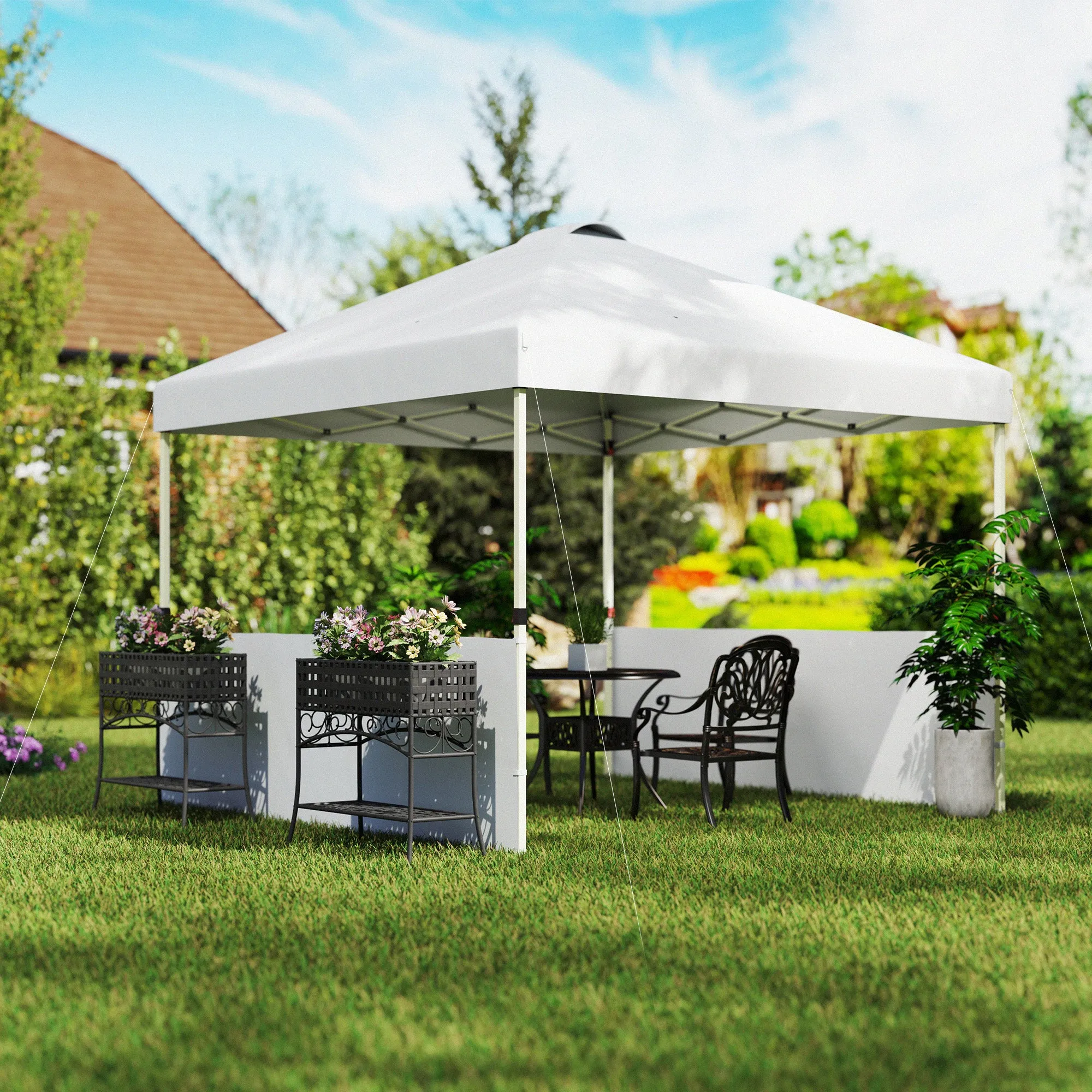 10' x 10' Pop Up Canopy Tent with 2 Half Sidewalls, UV50 , Wheeled Bag, White