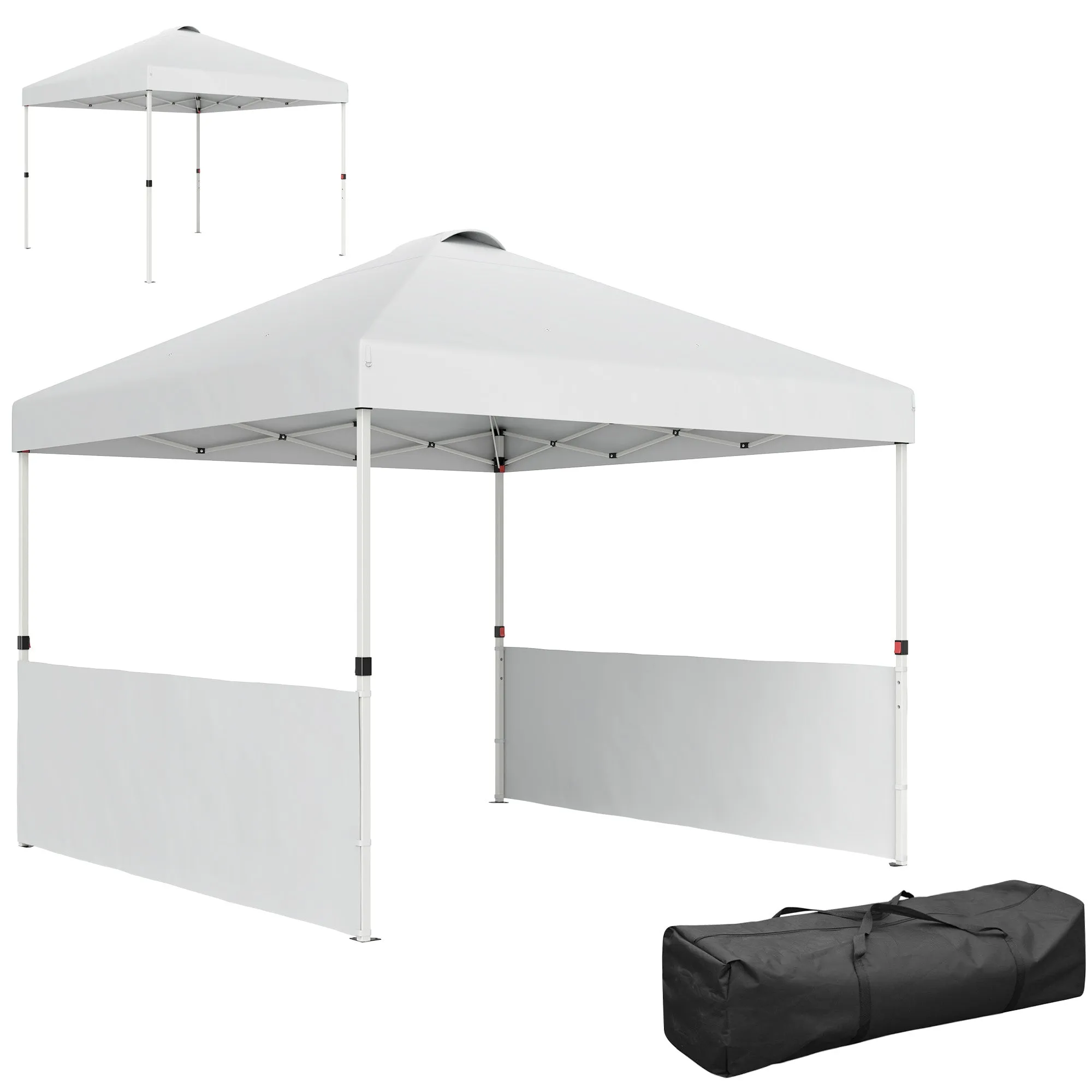 10' x 10' Pop Up Canopy Tent with 2 Half Sidewalls, UV50 , Wheeled Bag, White