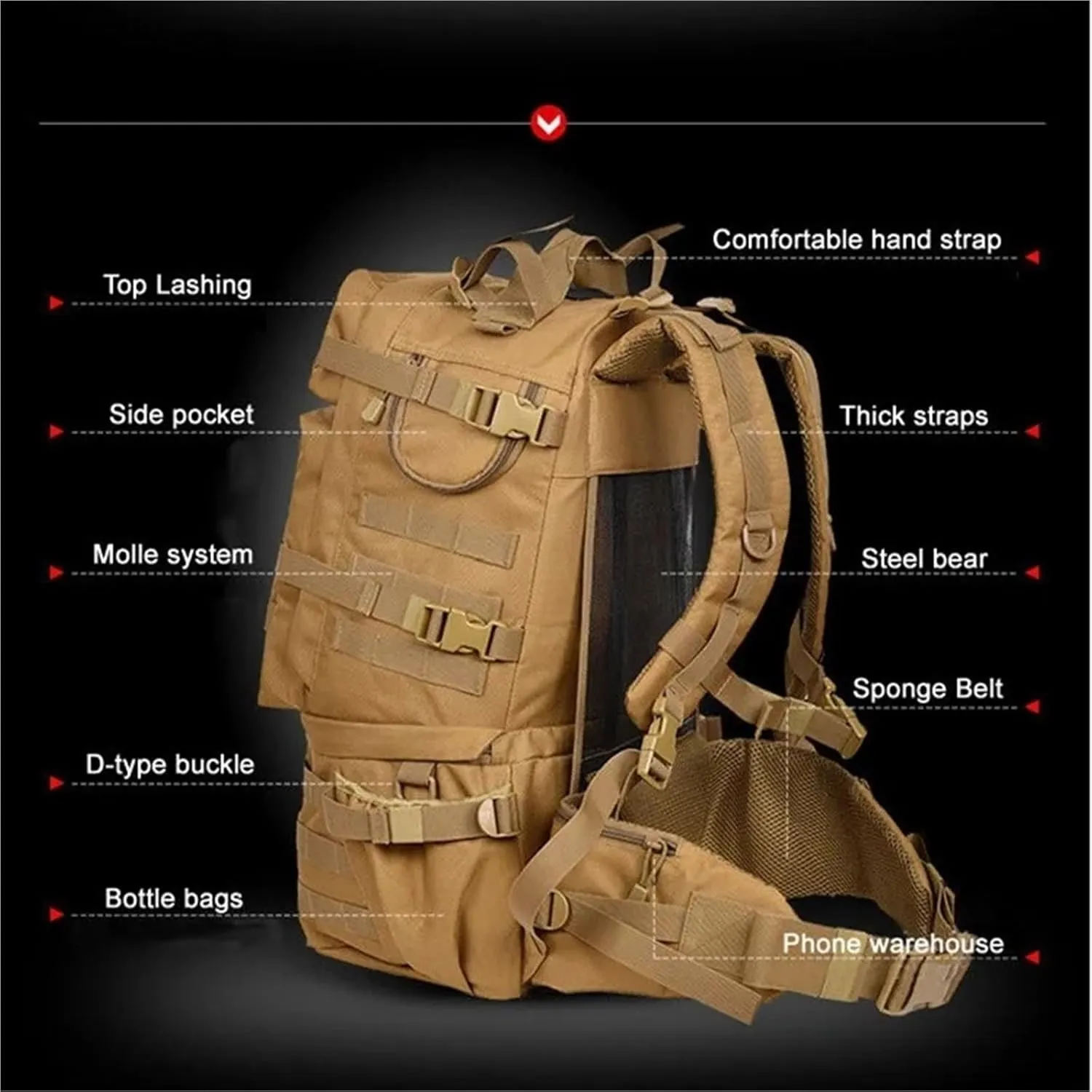 1000D Nylon Tactical Backpack Outdoor Rucksacks Tactical Sports Camping Hiking Trekking Hunting Bag Backpack With Frame(Black)
