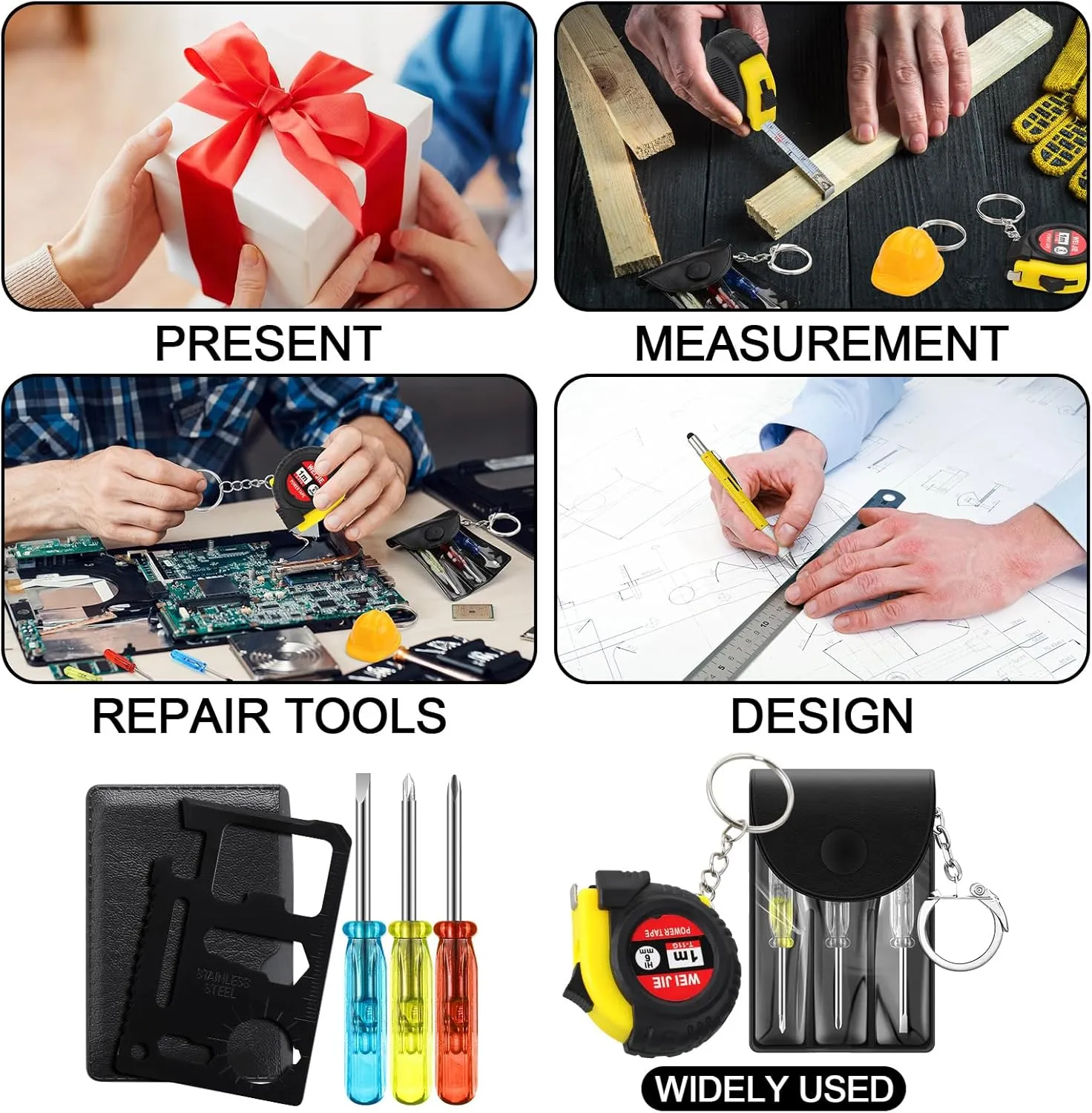 108 Pcs Mini Tape Measure Screwdriver Multitool Pen Credit Card Helmet Keychains Bulk Father Gift for Men Party Favor (Multi)