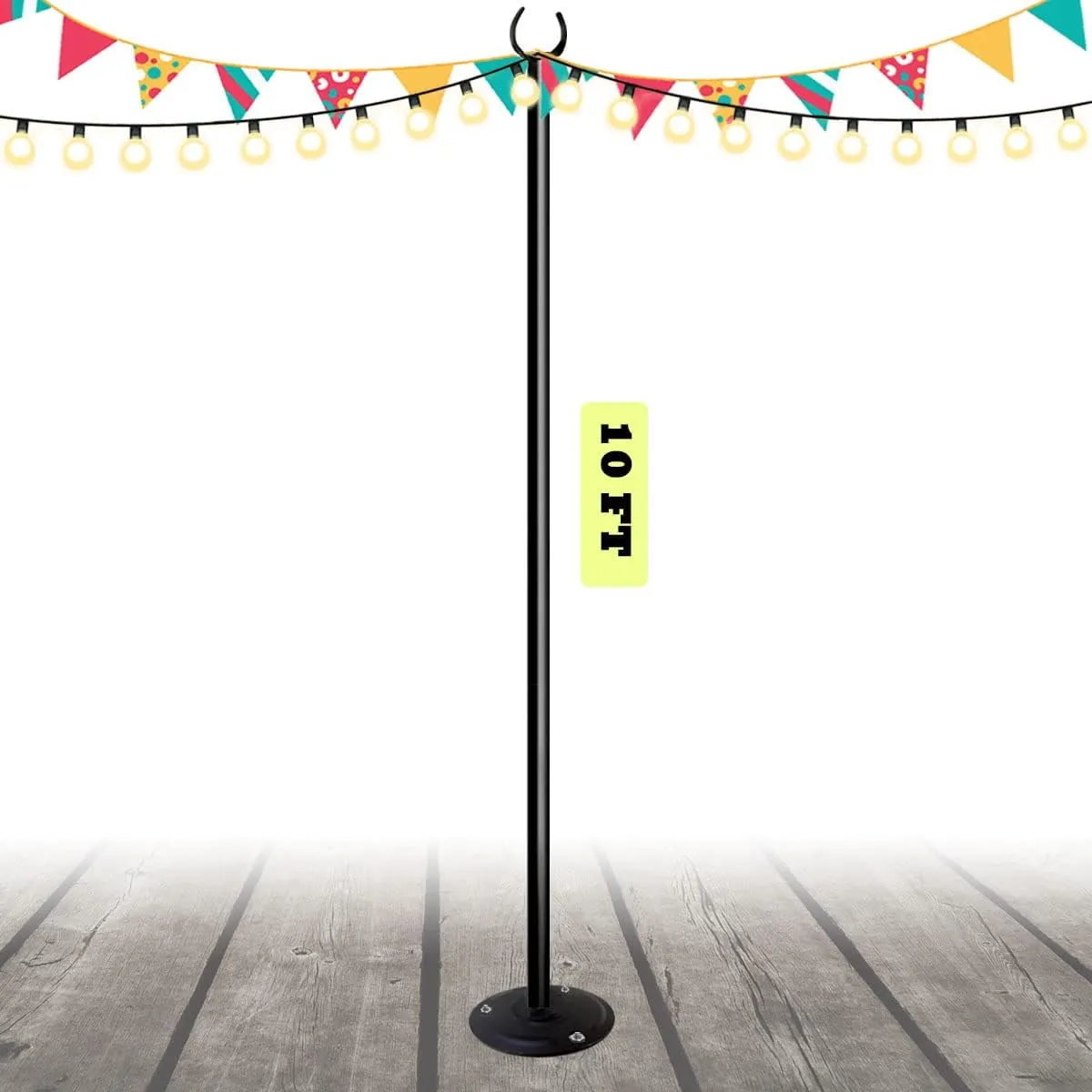 10ft String Light Poles for Outdoors, Outside Light Poles for Hard Ground Surface, Backyard, Patio, Outdoor Lighting, Matte Black, 1 Pack