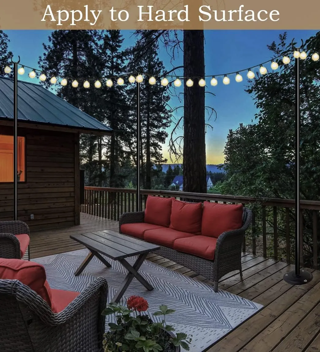 10ft String Light Poles for Outdoors, Outside Light Poles for Hard Ground Surface, Backyard, Patio, Outdoor Lighting, Matte Black, 1 Pack