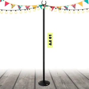 10ft String Light Poles for Outdoors, Outside Light Poles for Hard Ground Surface, Backyard, Patio, Outdoor Lighting, Matte Black, 1 Pack
