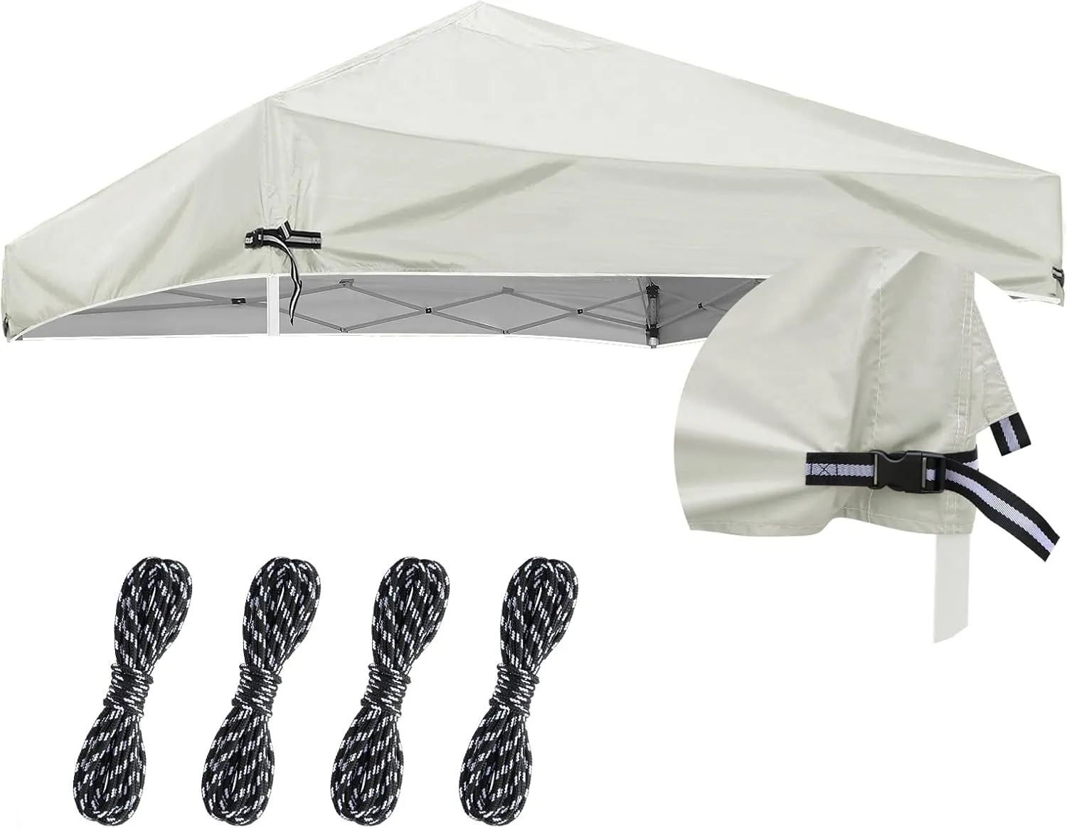 10x10 Adjustable Pop Up Canopy Replacement Top - Heavy Duty Canopy Tent Cover, with Waterproof Silver Coated, for Outdoor Garden Picnic Camping Sun Protective Shade, White (Top Only)