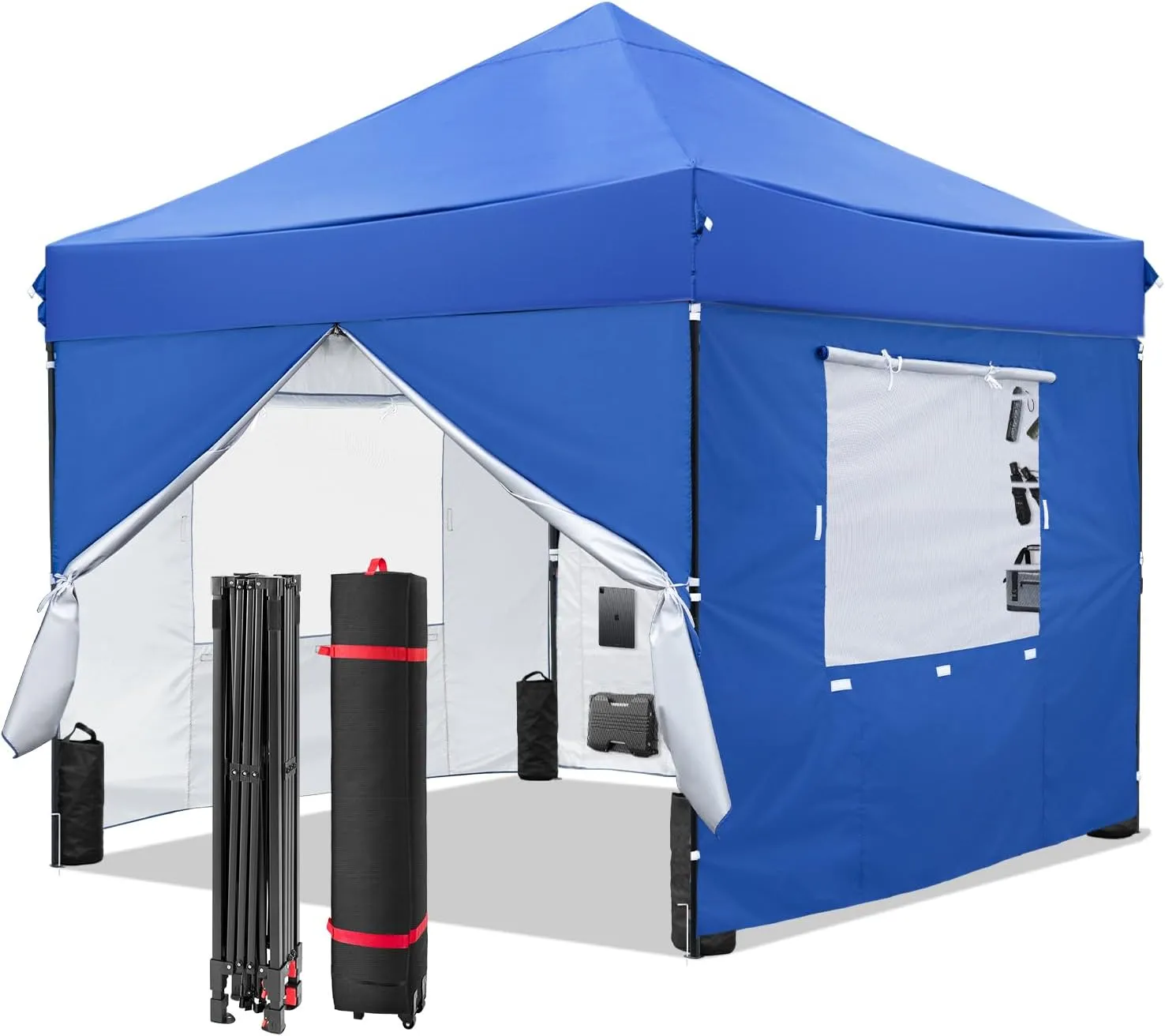 10x10 Pop Up Canopy-Instant Outdoor Tent with Roller Bag,4 Sand Bags&4 Sidewalls for Instant Tents,Waterproof Top Cover for Garden Patio Camping,Blue by DNKMOR
