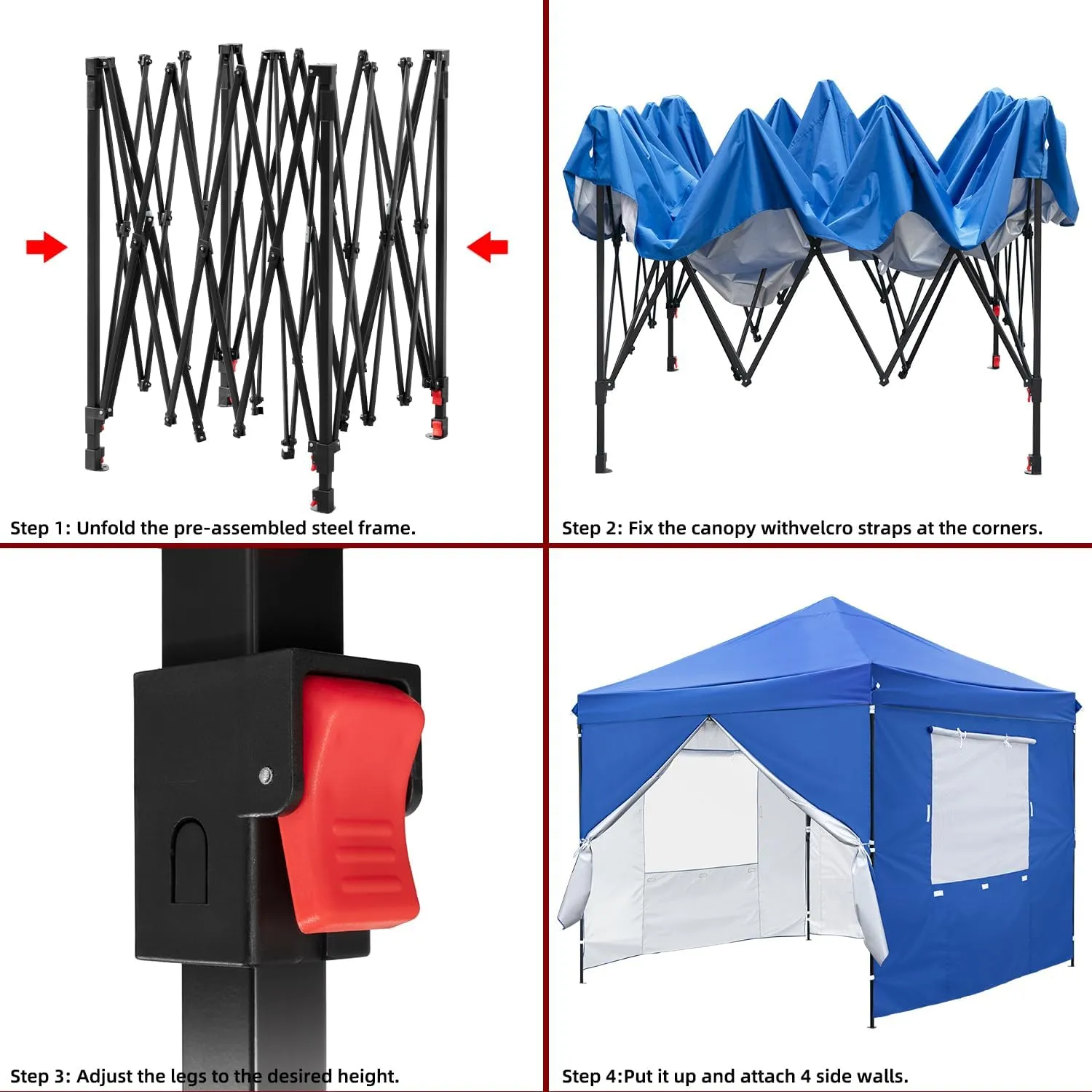 10x10 Pop Up Canopy-Instant Outdoor Tent with Roller Bag,4 Sand Bags&4 Sidewalls for Instant Tents,Waterproof Top Cover for Garden Patio Camping,Blue by DNKMOR