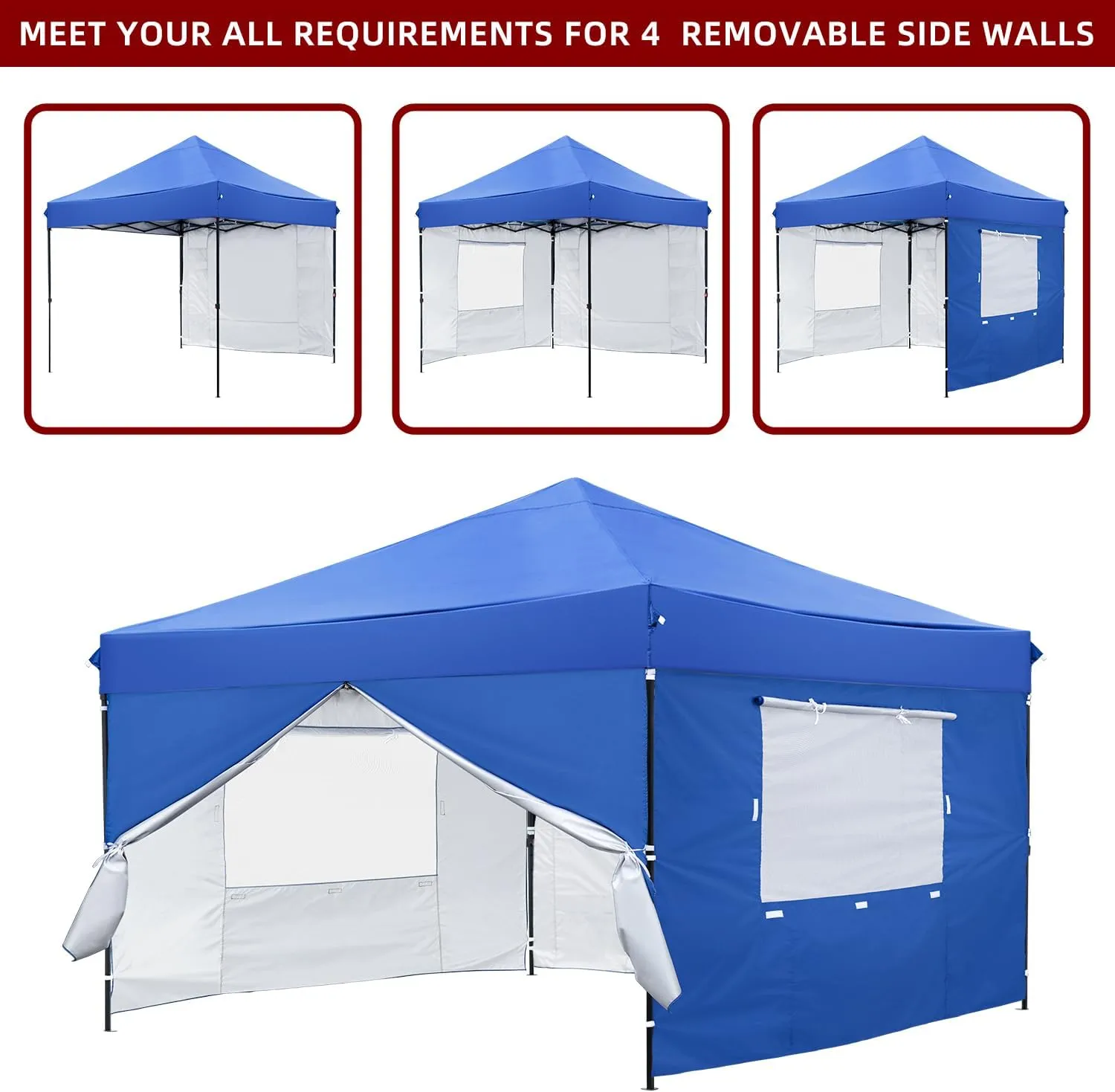 10x10 Pop Up Canopy-Instant Outdoor Tent with Roller Bag,4 Sand Bags&4 Sidewalls for Instant Tents,Waterproof Top Cover for Garden Patio Camping,Blue by DNKMOR