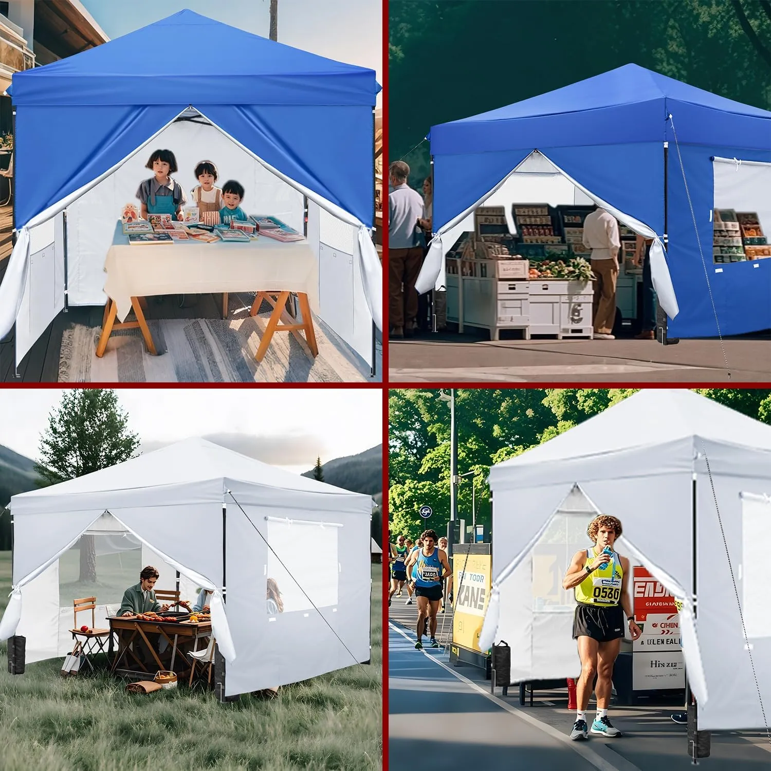10x10 Pop Up Canopy-Instant Outdoor Tent with Roller Bag,4 Sand Bags&4 Sidewalls for Instant Tents,Waterproof Top Cover for Garden Patio Camping,Blue by DNKMOR