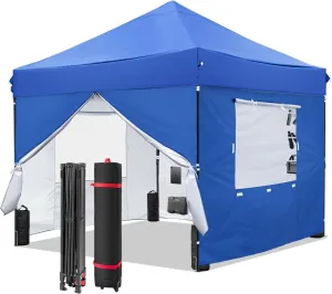 10x10 Pop Up Canopy-Instant Outdoor Tent with Roller Bag,4 Sand Bags&4 Sidewalls for Instant Tents,Waterproof Top Cover for Garden Patio Camping,Blue by DNKMOR