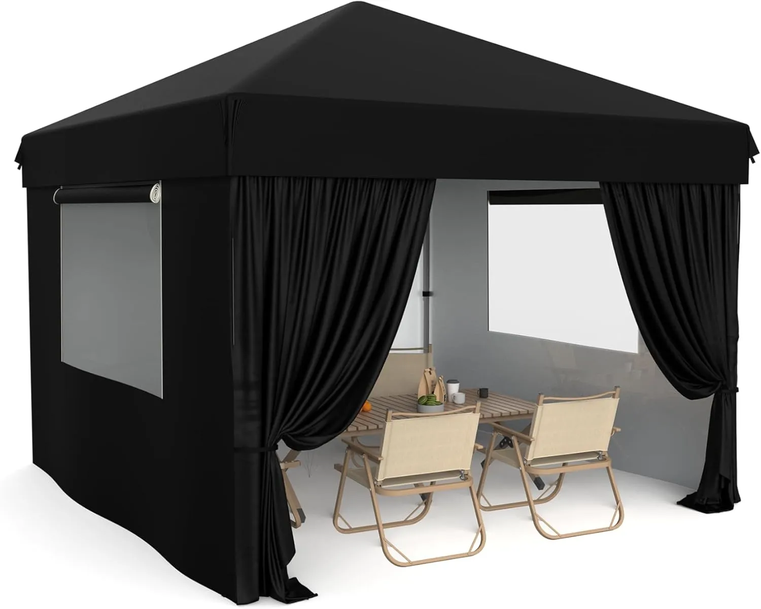 10x10 Pop Up Canopy Tent Outdoor Canopy with 4 Removable Sidewalls Heavy Duty Commercial Instant Tent Shelter (Black, 10x10FT/4 Side Walls)