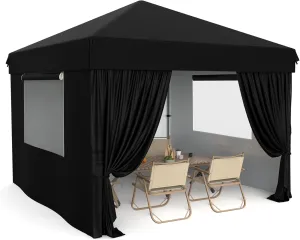 10x10 Pop Up Canopy Tent Outdoor Canopy with 4 Removable Sidewalls Heavy Duty Commercial Instant Tent Shelter (Black, 10x10FT/4 Side Walls)
