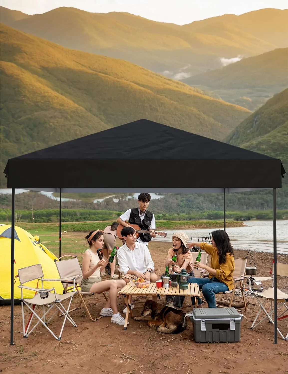 10x10 Pop Up Canopy Tent Outdoor Canopy with 4 Removable Sidewalls Heavy Duty Commercial Instant Tent Shelter (Black, 10x10FT/4 Side Walls)