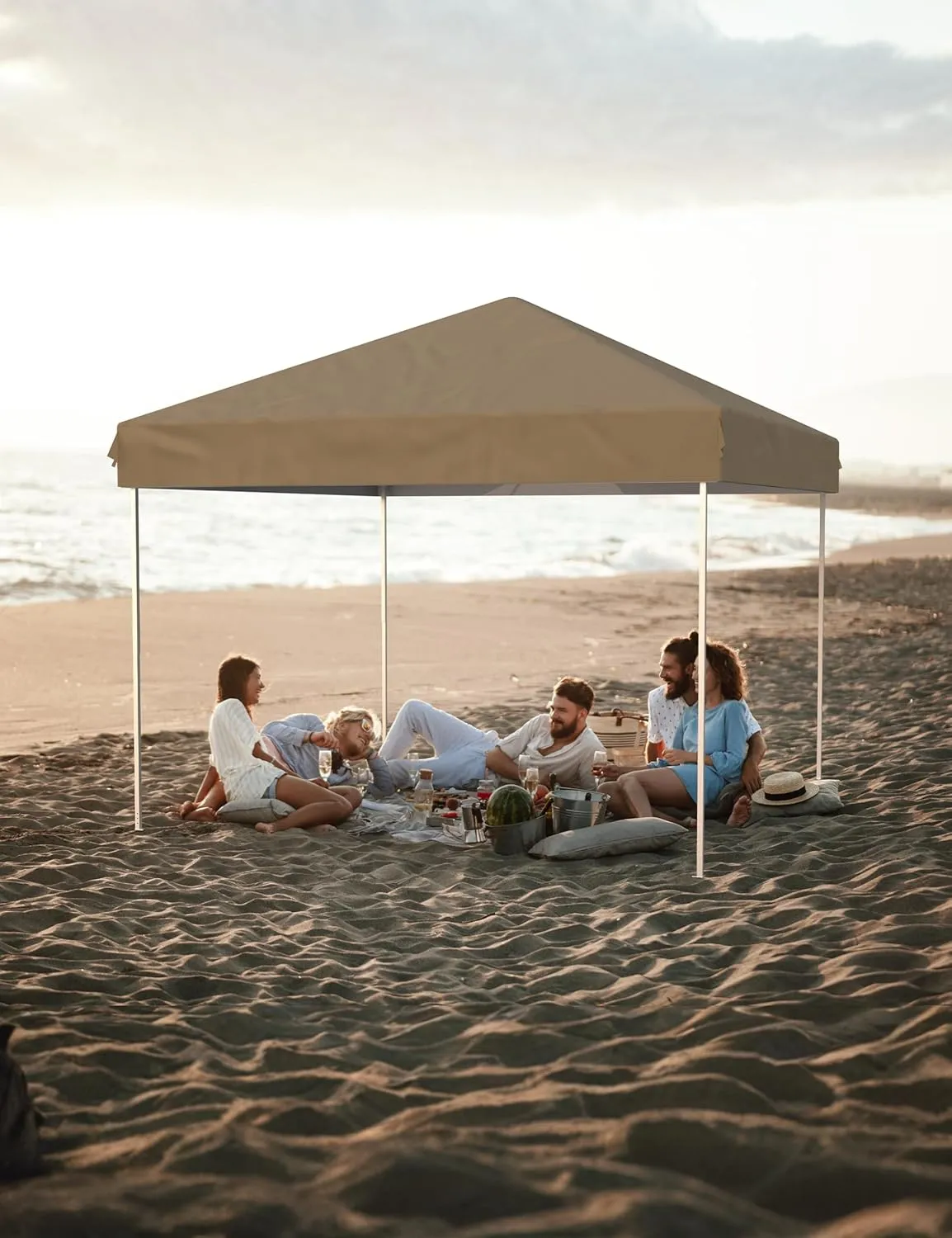 10x10 Pop Up Canopy Tent Outdoor Canopy with Removable Sidewalls Heavy Duty Commercial Instant Tent Shelter (Khaki, 4-Sidewall)
