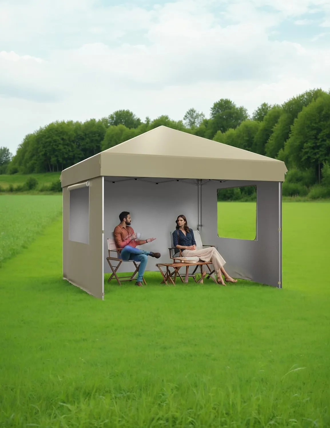 10x10 Pop Up Canopy Tent Outdoor Canopy with Removable Sidewalls Heavy Duty Commercial Instant Tent Shelter (Khaki, 4-Sidewall)