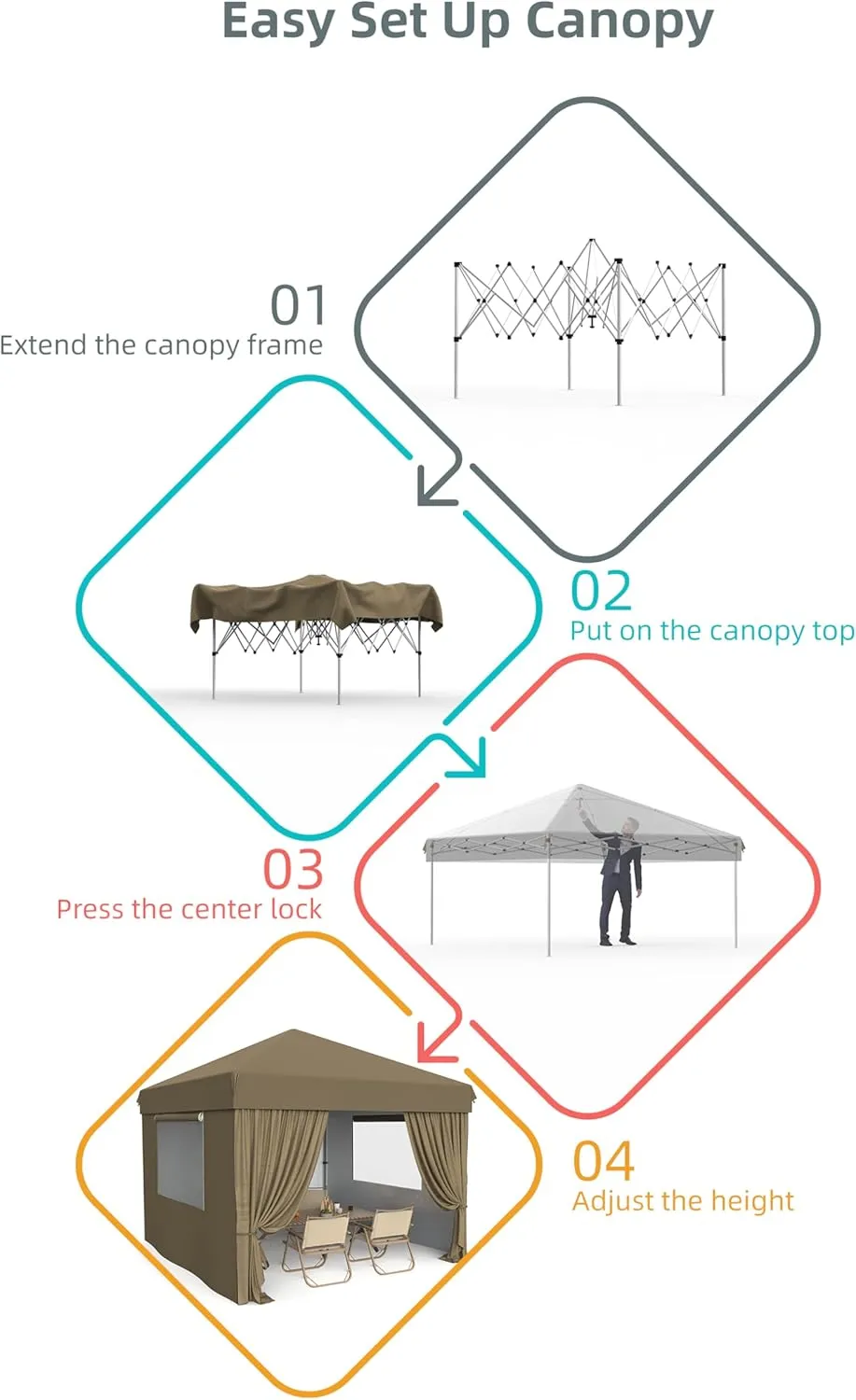 10x10 Pop Up Canopy Tent Outdoor Canopy with Removable Sidewalls Heavy Duty Commercial Instant Tent Shelter (Khaki, 4-Sidewall)