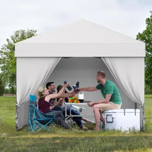 10x10 Pop Up Canopy with 4 Removable Sidewalls and Windows, 3 Adjustable Heights Commercial Shelter, Portable Enclosed Instant Tent with Wheeled Carry Bag, Waterproof Outdoor Gazebo，Grey