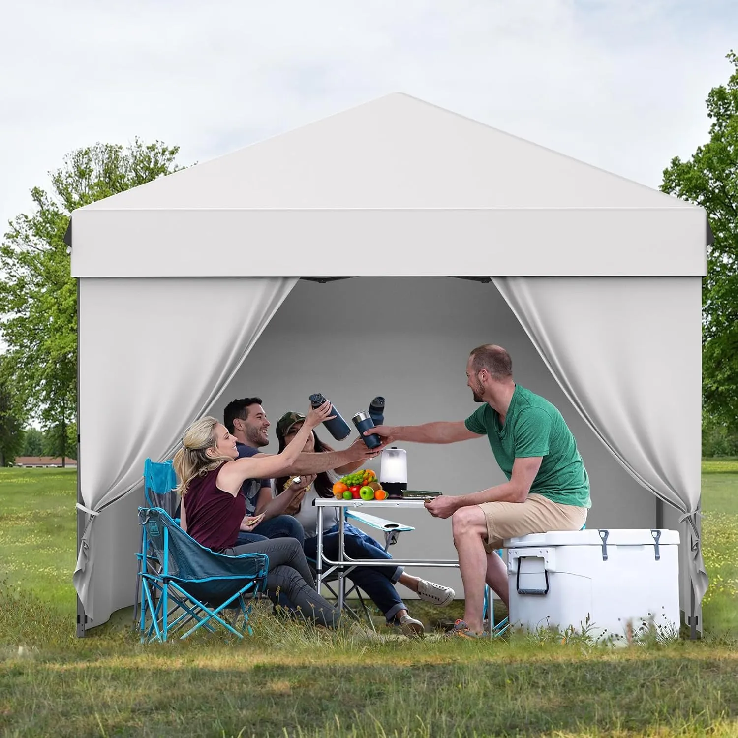 10x10 Pop Up Canopy with 4 Removable Sidewalls and Windows, 3 Adjustable Heights Commercial Shelter, Portable Enclosed Instant Tent with Wheeled Carry Bag, Waterproof Outdoor Gazebo，Grey