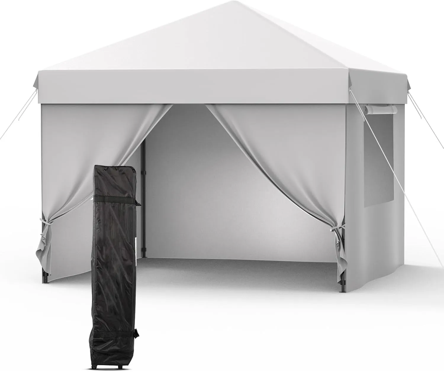 10x10 Pop Up Canopy with 4 Removable Sidewalls and Windows, 3 Adjustable Heights Commercial Shelter, Portable Enclosed Instant Tent with Wheeled Carry Bag, Waterproof Outdoor Gazebo，Grey