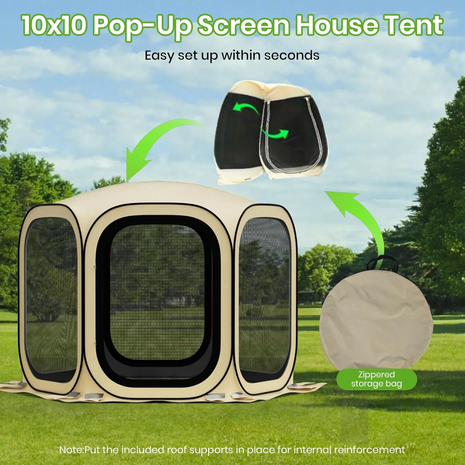 10x10 Pop-up Screen House Tent,Portable Screen Room for Outdoor with Storage Bag,Pop up Gazebo with Mosquito Netting,Screened in Canopy for Camping with 2 Zipper Entrances for Traile/Deck/Wading Pool