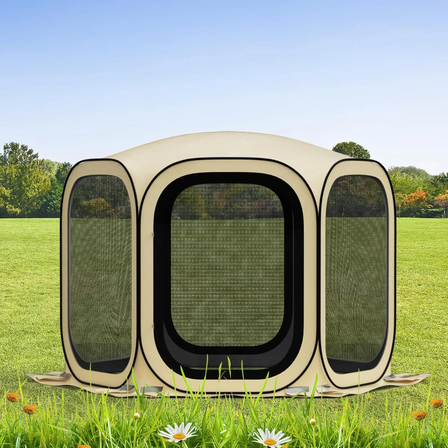 10x10 Pop-up Screen House Tent,Portable Screen Room for Outdoor with Storage Bag,Pop up Gazebo with Mosquito Netting,Screened in Canopy for Camping with 2 Zipper Entrances for Traile/Deck/Wading Pool
