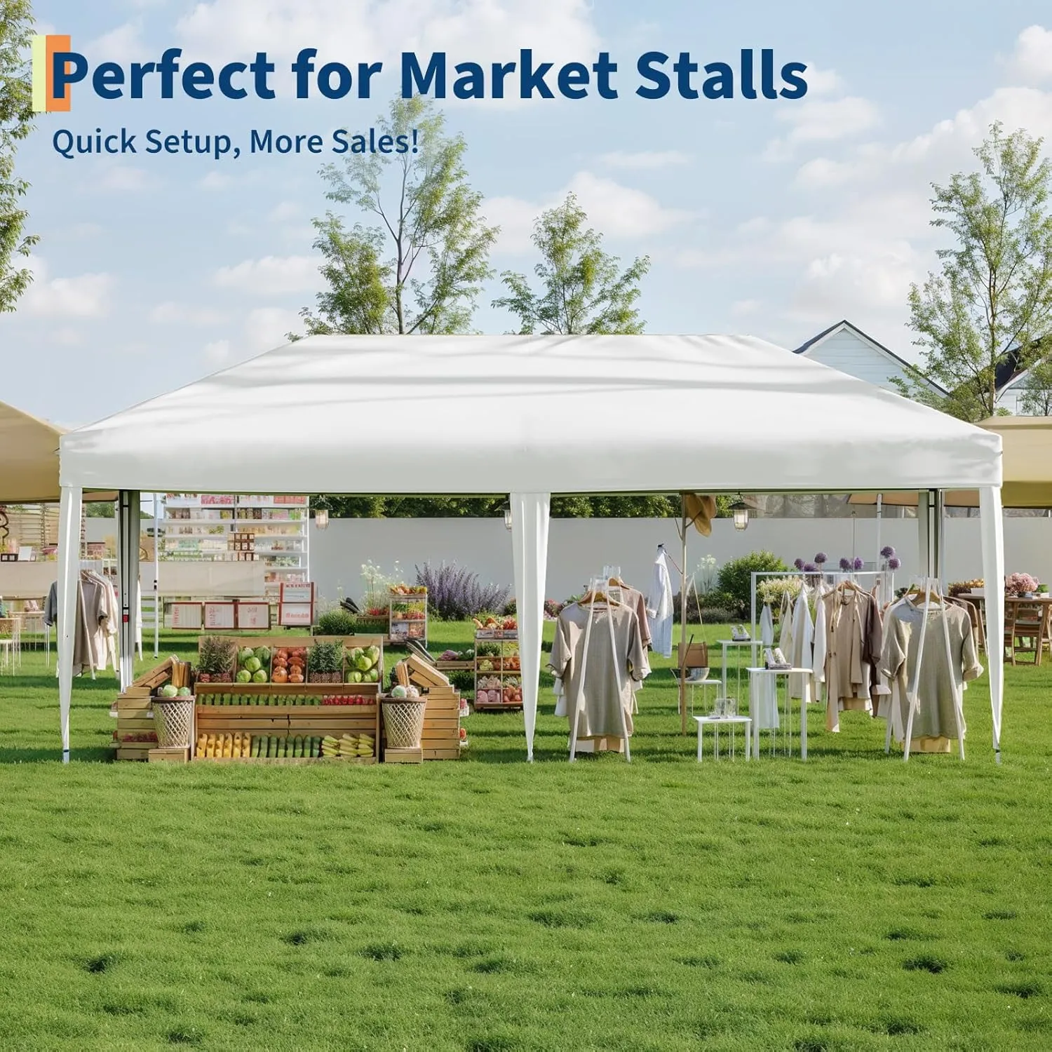 10x20 Pop Up Canopy Tent Outdoor Canopy with No Removable Sidewall One-Person Set Up Heavy Duty Commercial Instant Tent Shelter-White
