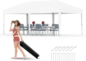 10x20 Pop Up Canopy Tent Outdoor Canopy with No Removable Sidewall One-Person Set Up Heavy Duty Commercial Instant Tent Shelter-White