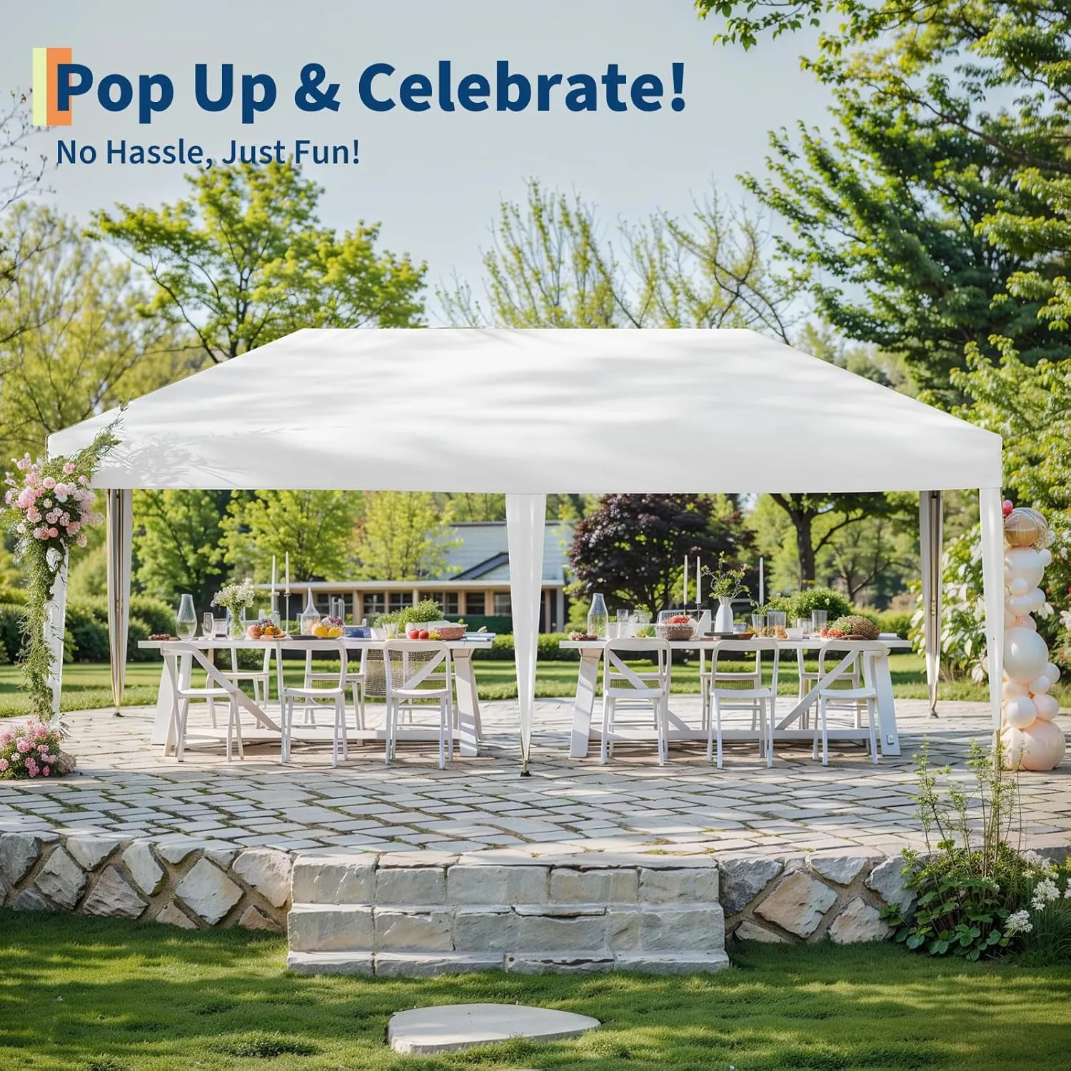 10x20 Pop Up Canopy Tent Outdoor Canopy with No Removable Sidewall One-Person Set Up Heavy Duty Commercial Instant Tent Shelter-White