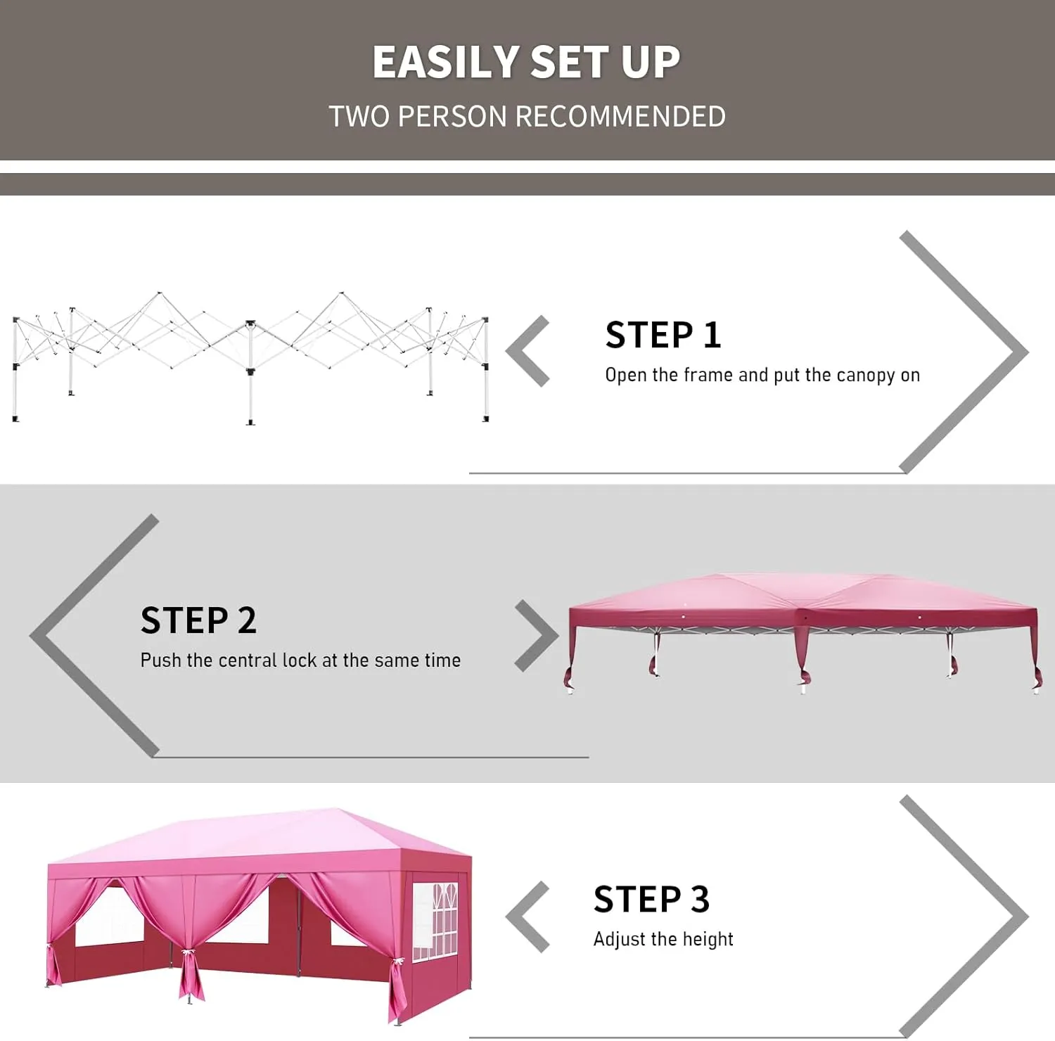 10x20 Pop Up Canopy with 6 Removable Sidewalls,Portable Instant Commercial Canopy,Beach Sun Shelter Waterproof Outdoor Tent with 6 pcs Weight Bag,Carry Bag, Rose Quartz