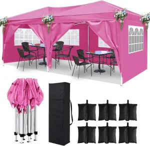 10x20 Pop Up Canopy with 6 Removable Sidewalls,Portable Instant Commercial Canopy,Beach Sun Shelter Waterproof Outdoor Tent with 6 pcs Weight Bag,Carry Bag, Rose Quartz