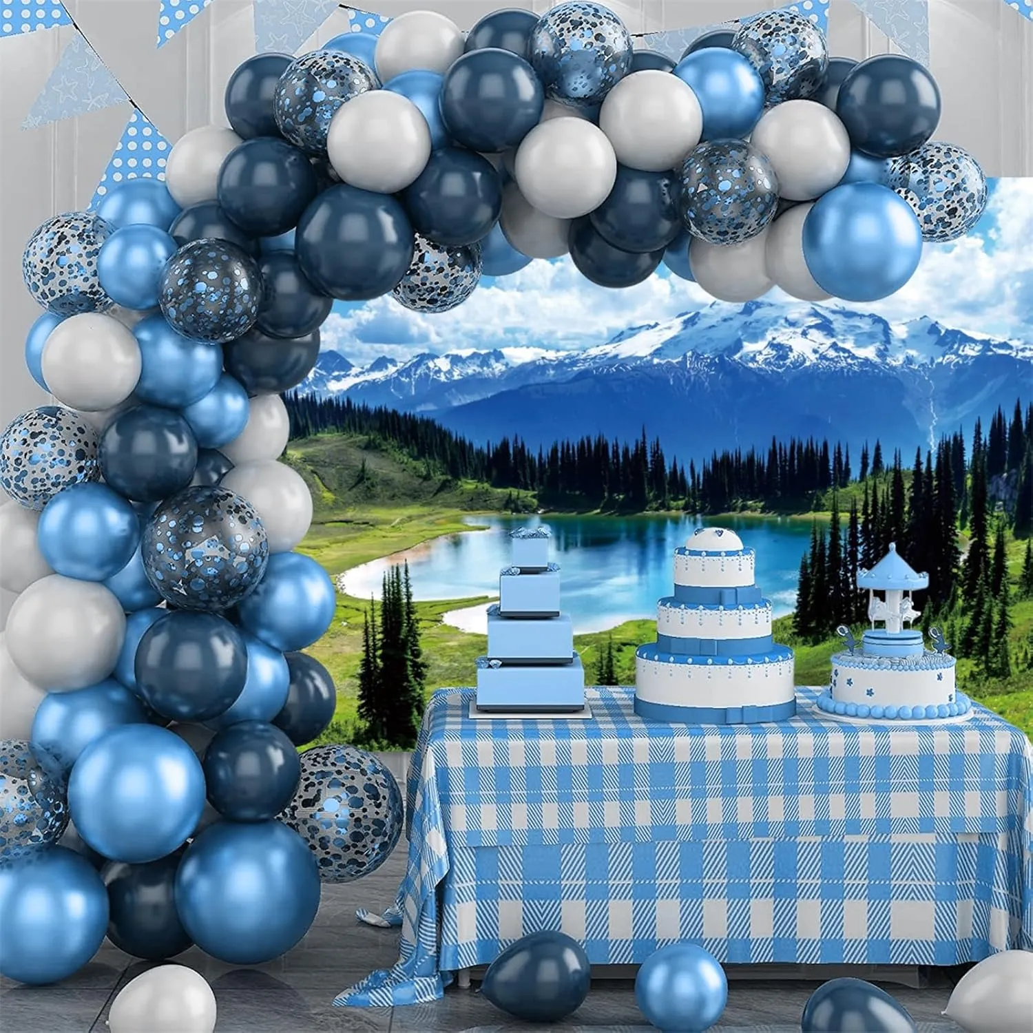 10x6ft Snowy Mountain Forest Lake Backdrop Mountain Pine Trees Forest Nature Camping Background Outdoor Hiking Nature Wallpaper Photo Portraits Video Studio Props
