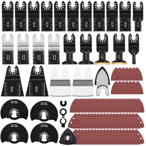 115PCS Oscillating Tool Saw Blades Multitool Kits Sandpaper Cutting Wood Metal Plastics Quick Release Fit Fine Dewalt Ryobi Milwaukee Rockwell Makita Fein Porter Cable Bosch