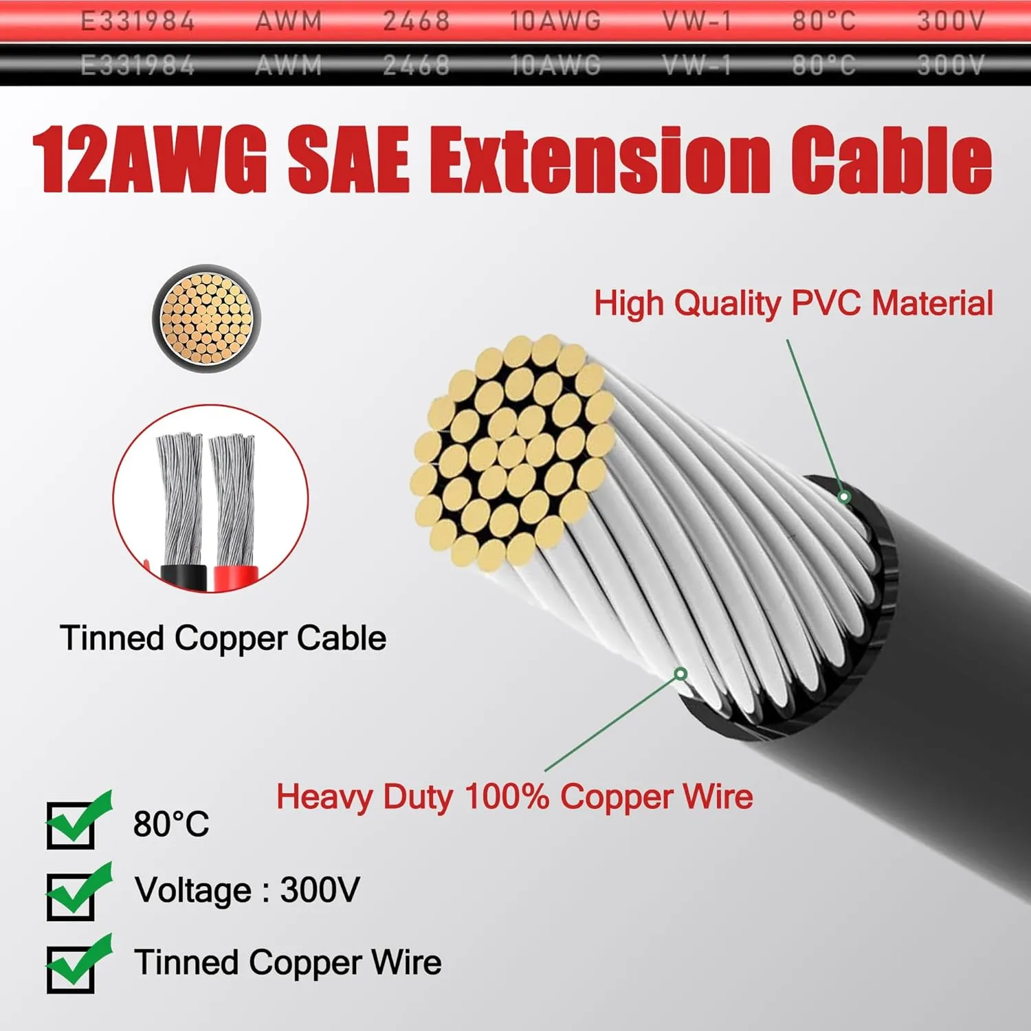 12 Feet SAE to SAE Extension Cable 12AWG,12 Gauge SAE Adapter Cable,SAE Ports Wire for Solar Panel Battery Automotive RV Camp Trailer Tractor
