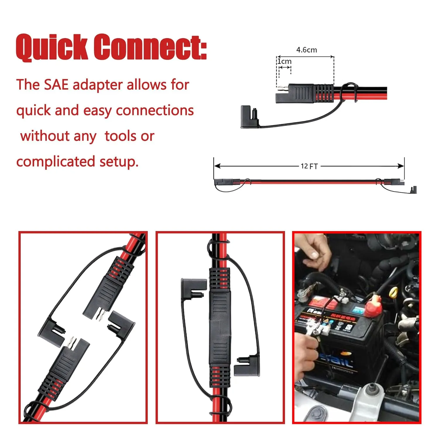 12 Feet SAE to SAE Extension Cable 12AWG,12 Gauge SAE Adapter Cable,SAE Ports Wire for Solar Panel Battery Automotive RV Camp Trailer Tractor