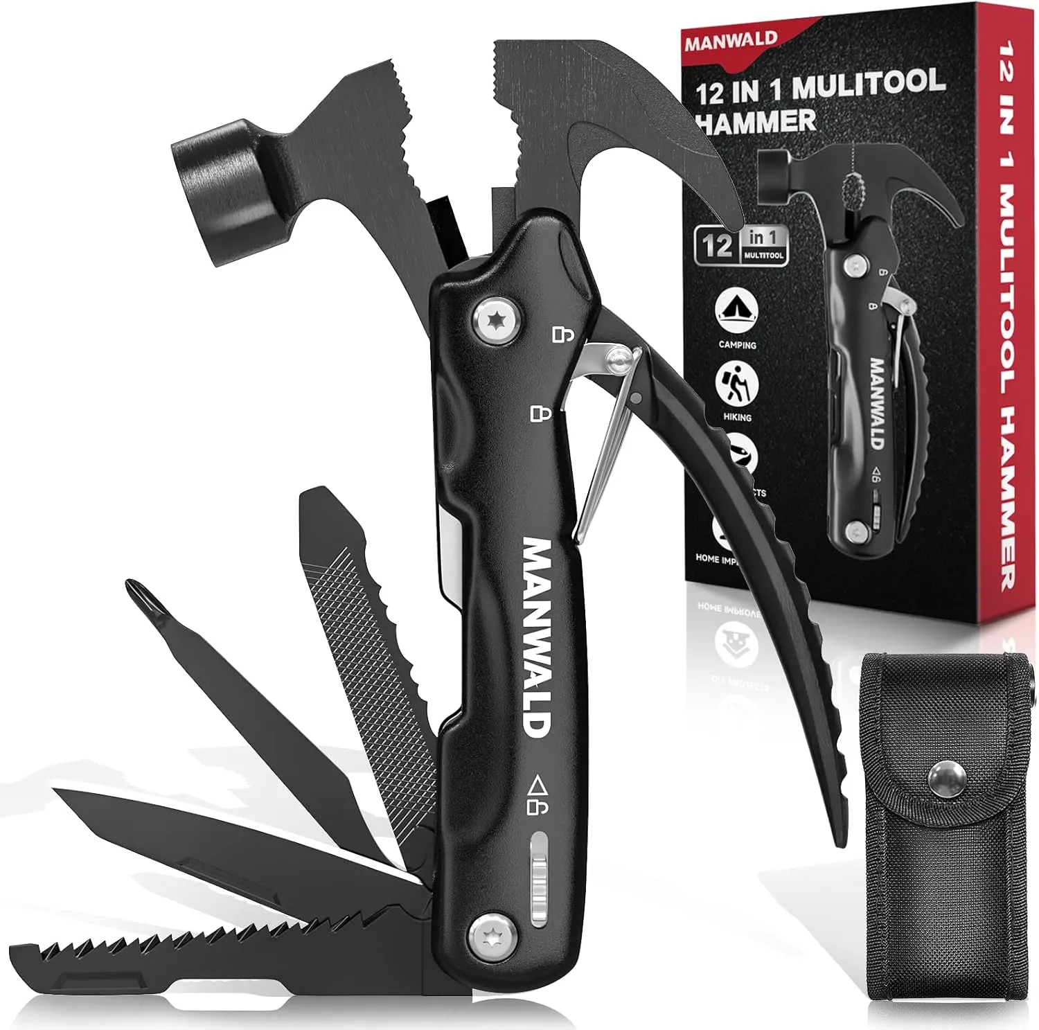 12 in 1 Multitool Hammer, Gifts for Dad, Fathers Day Dad Gifts from Daughter Wife Son, Camping Accessories Survival Gear, Cool Gadgets Gifts for Men,Husband, Boyfriends, Birthday Gifts for Him
