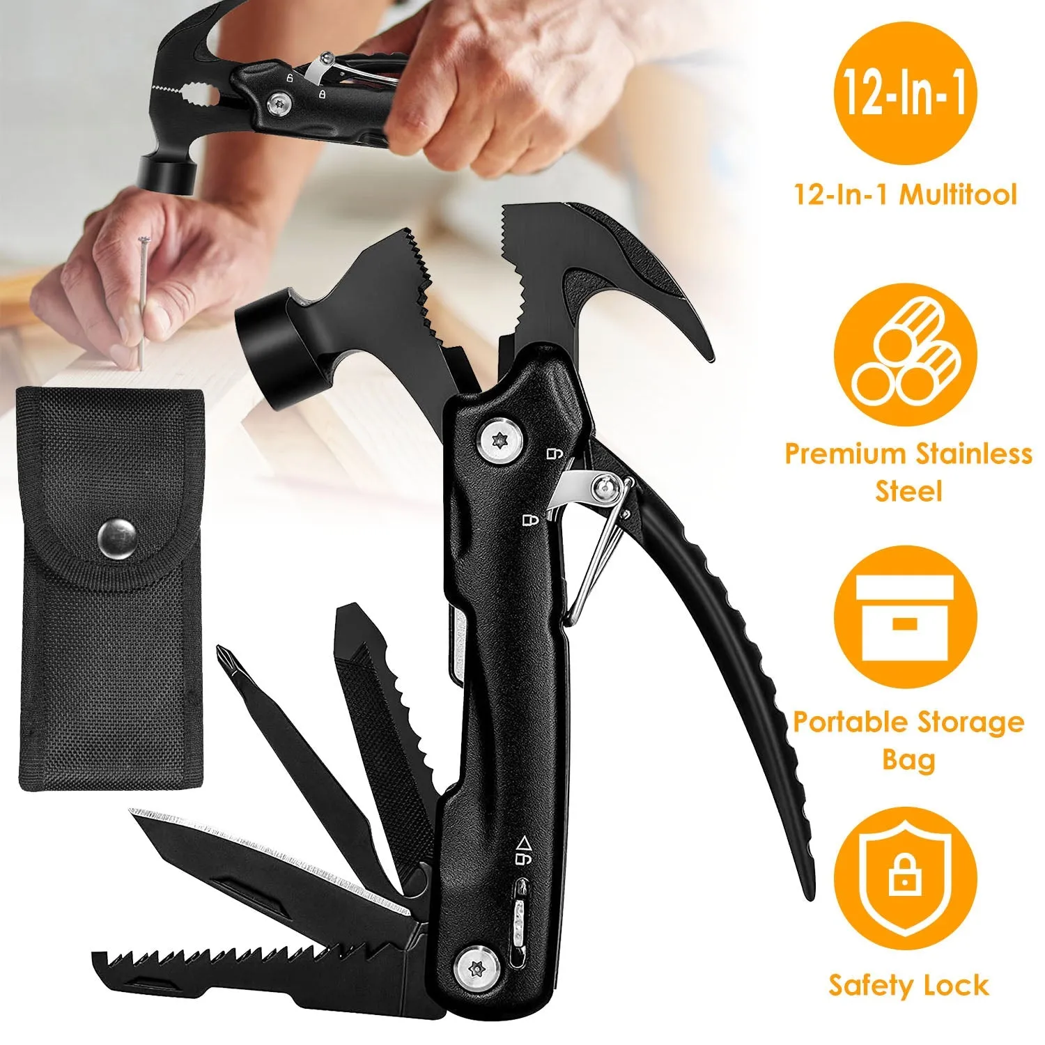 12-in-1 Stainless Steel Portable Hammer Multitool