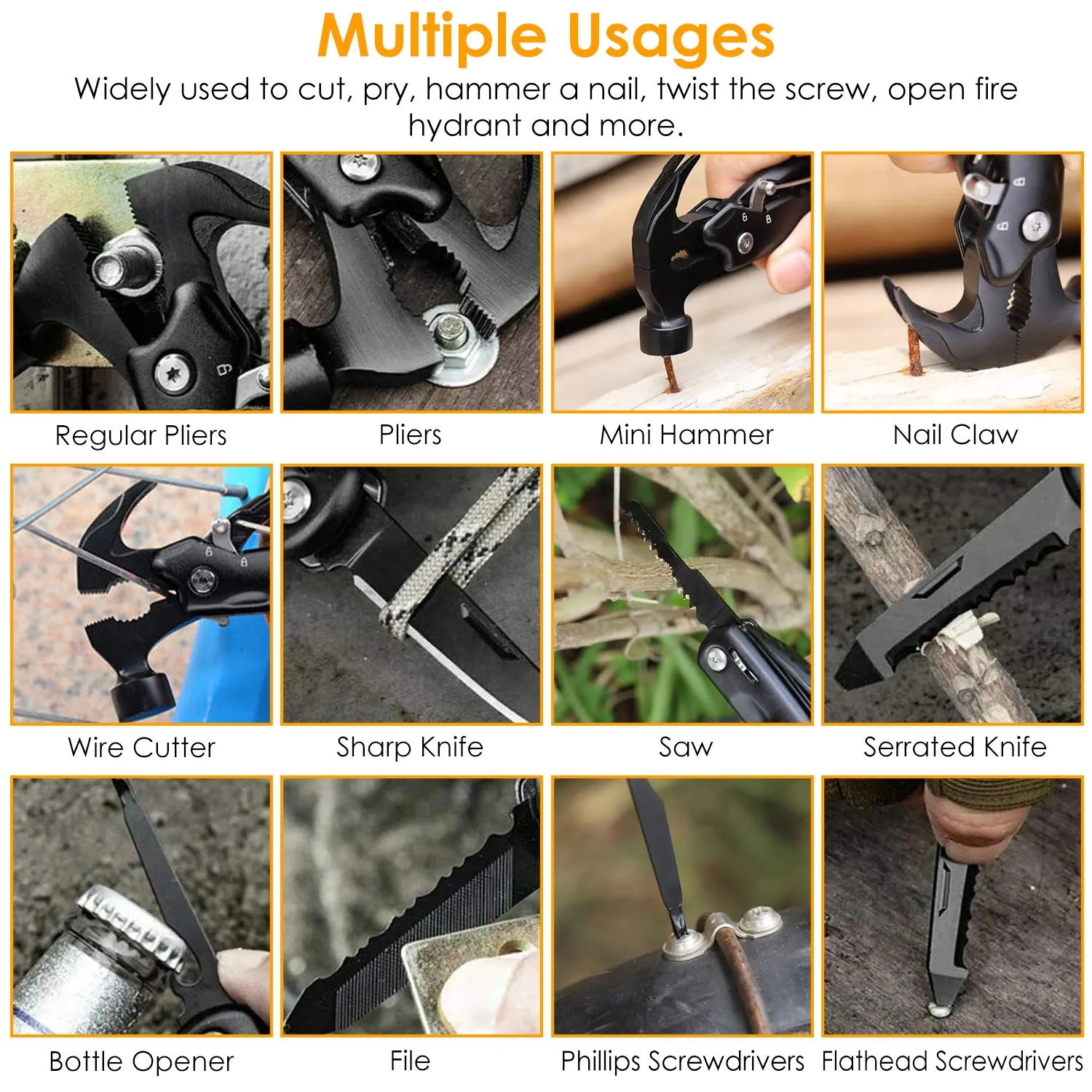 12-in-1 Stainless Steel Portable Hammer Multitool
