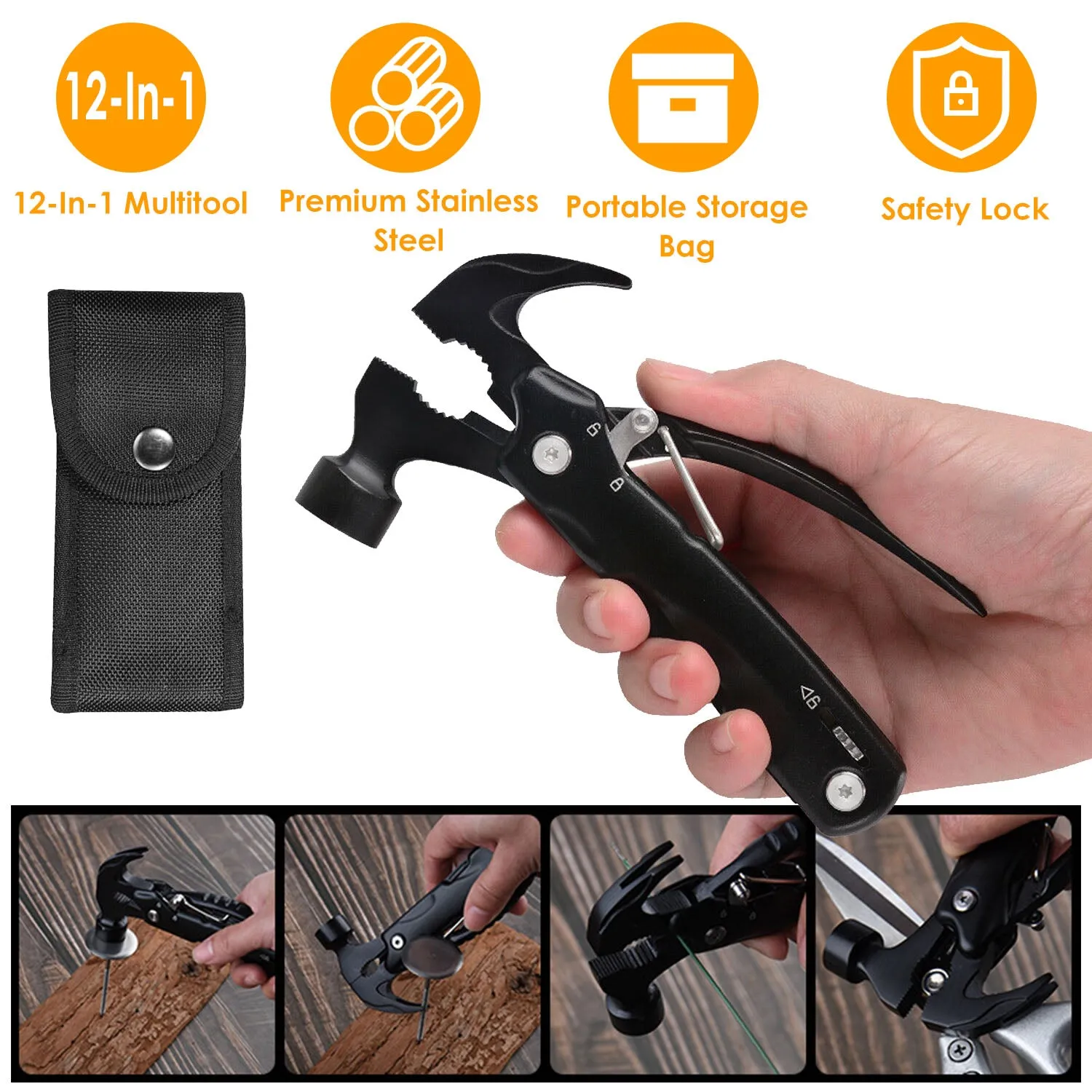 12-in-1 Stainless Steel Portable Hammer Multitool