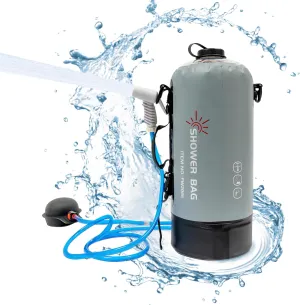 12 L/ 3 Gallon Outside Portable Pressure Foot Pump Camp Garden Shower with Removable Hose Shower Water Bag (Grey, Black)