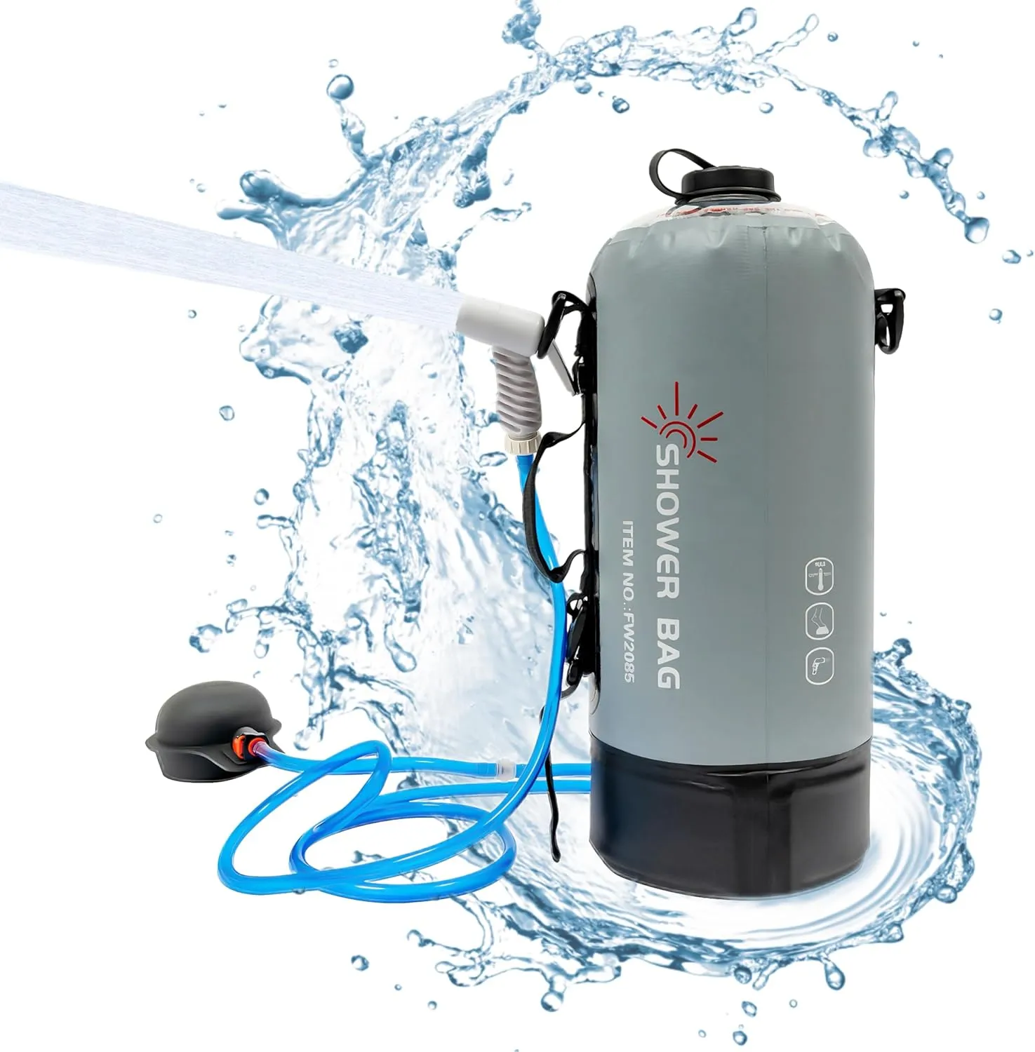 12 L/ 3 Gallon Outside Portable Pressure Foot Pump Camp Garden Shower with Removable Hose Shower Water Bag (Grey, Black)